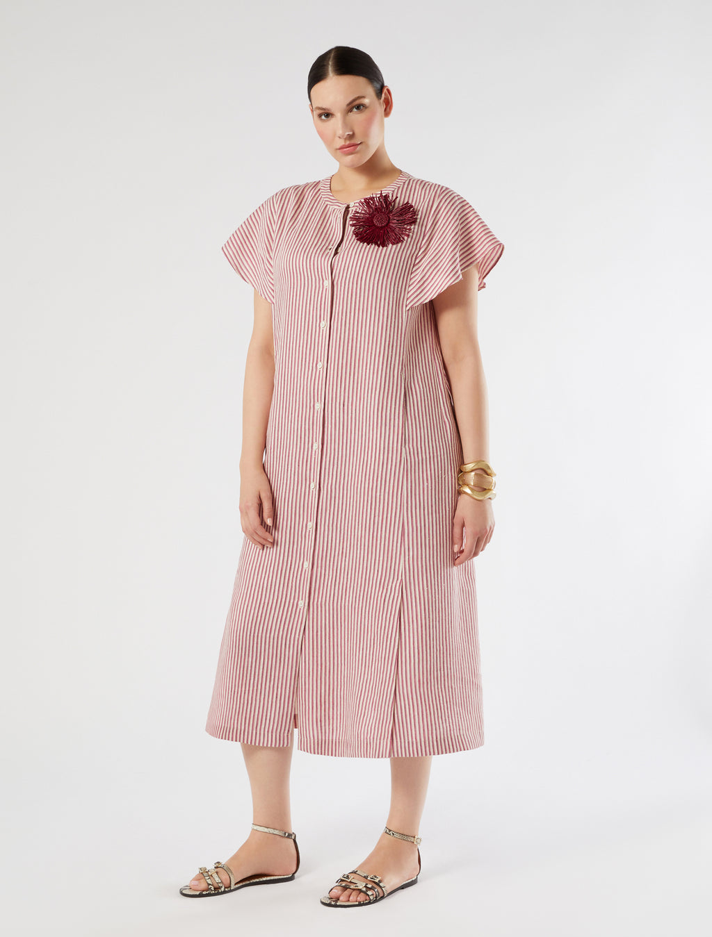 marina rinaldi long linen and silk canvas dress for woman