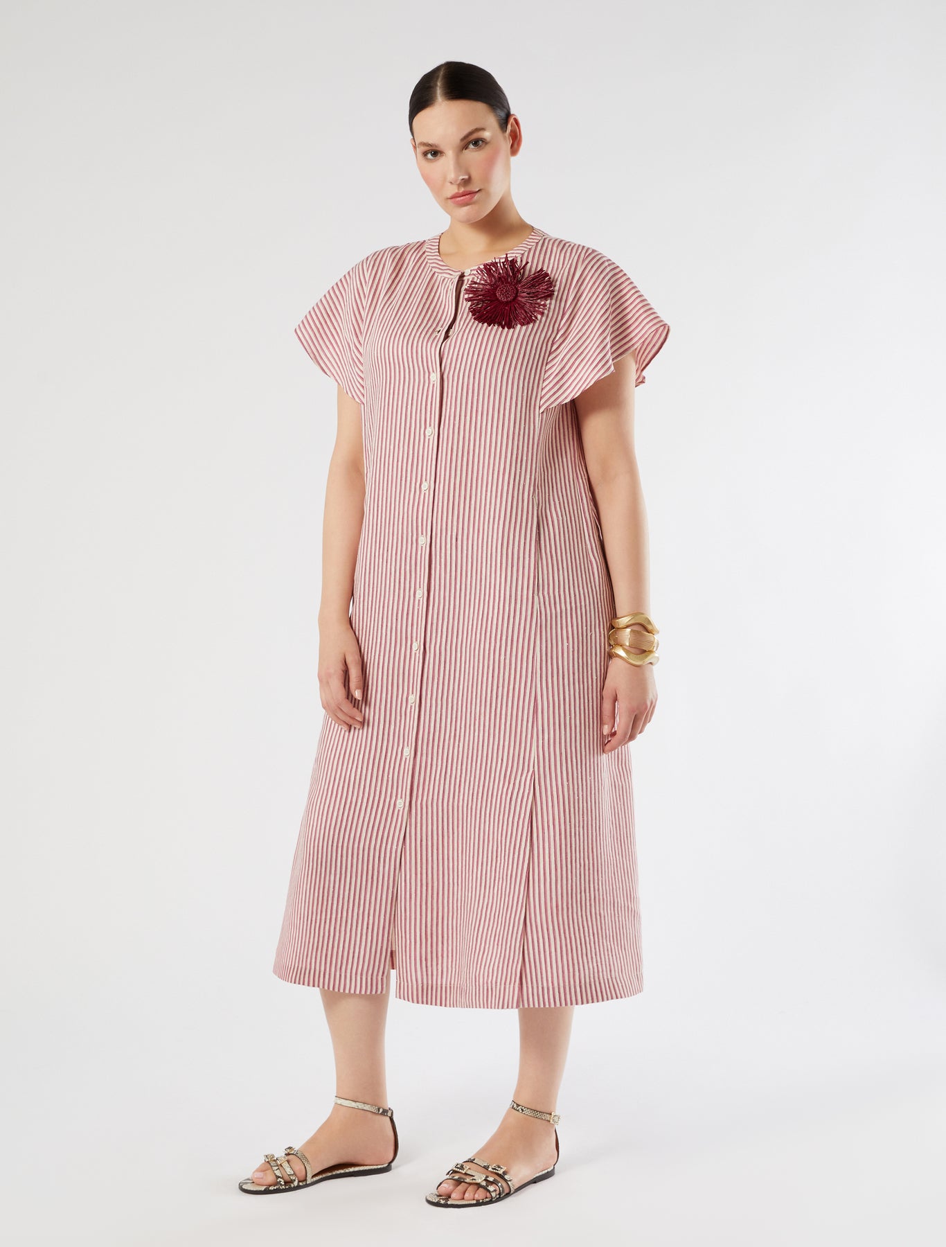 marina rinaldi long linen and silk canvas dress for woman