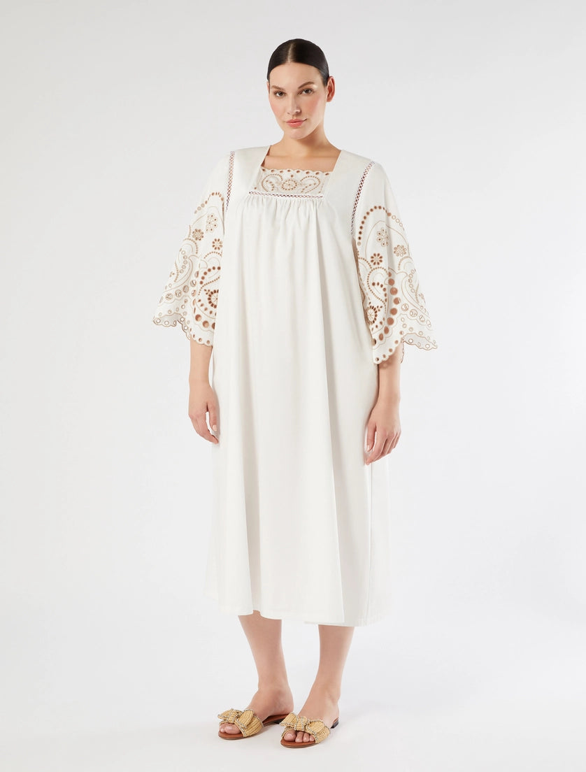 marina rinaldi cotton satin dress with embroidery for woman