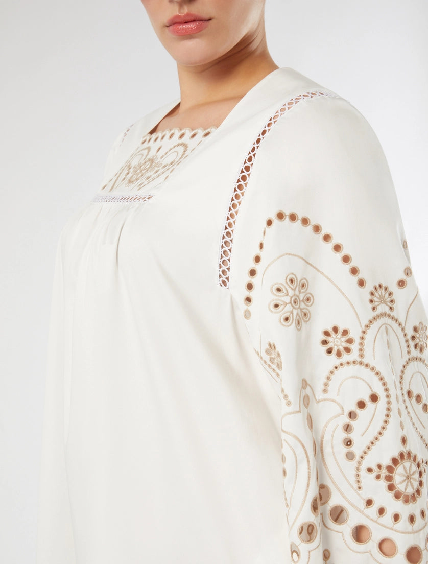 marina rinaldi cotton satin dress with embroidery for woman