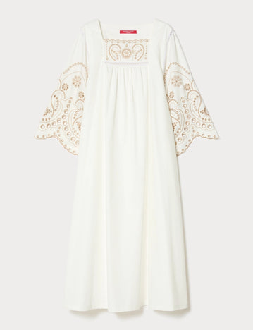 marina rinaldi cotton satin dress with embroidery for woman