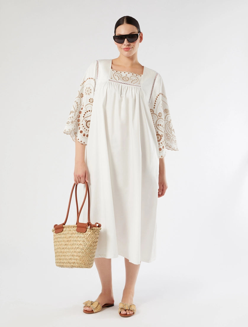 marina rinaldi cotton satin dress with embroidery for woman