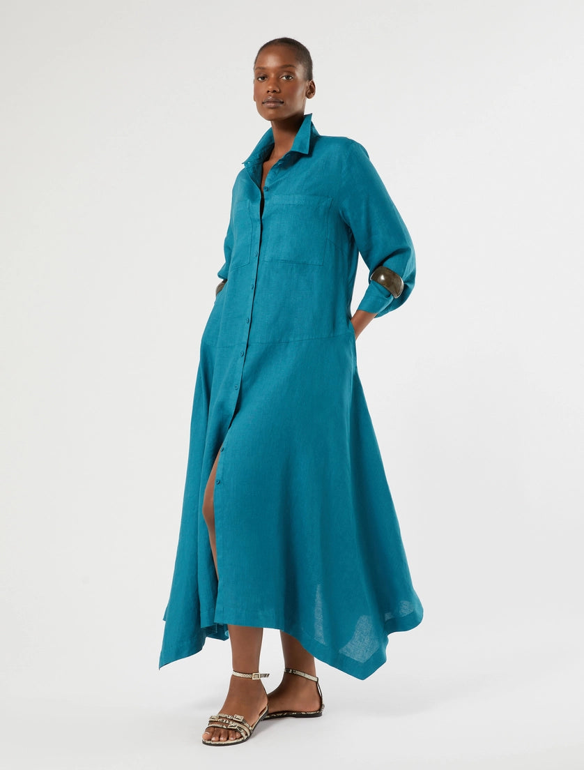 marina rinaldi linen plain-weave shirt dress for woman
