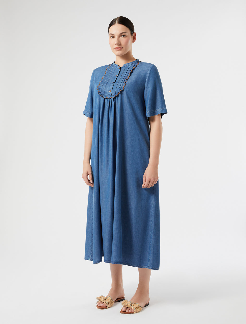 marina rinaldi twill dress with embroidery for woman