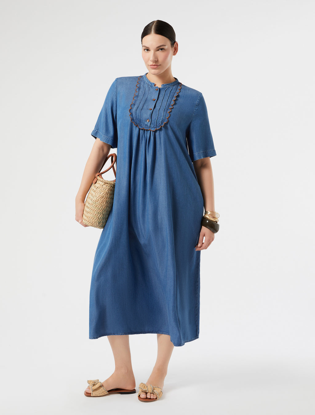 marina rinaldi twill dress with embroidery for woman