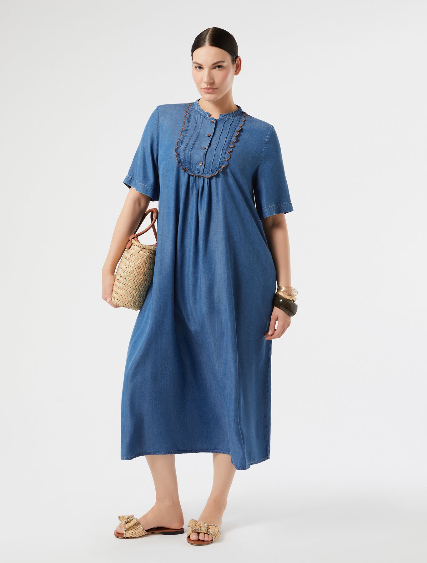 marina rinaldi twill dress with embroidery for woman