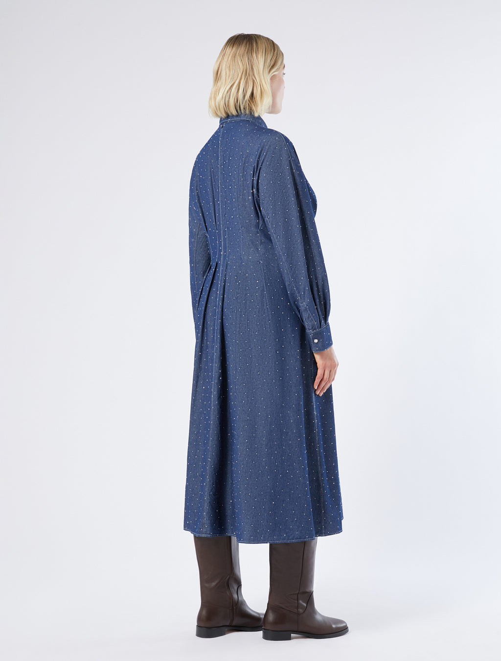 Long dress in denim with rhinestones