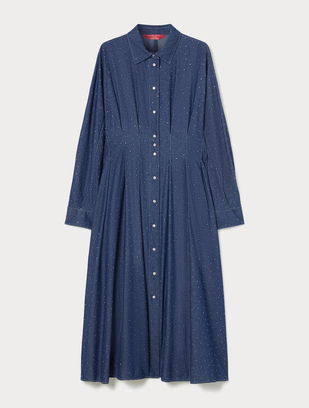 Long dress in denim with rhinestones