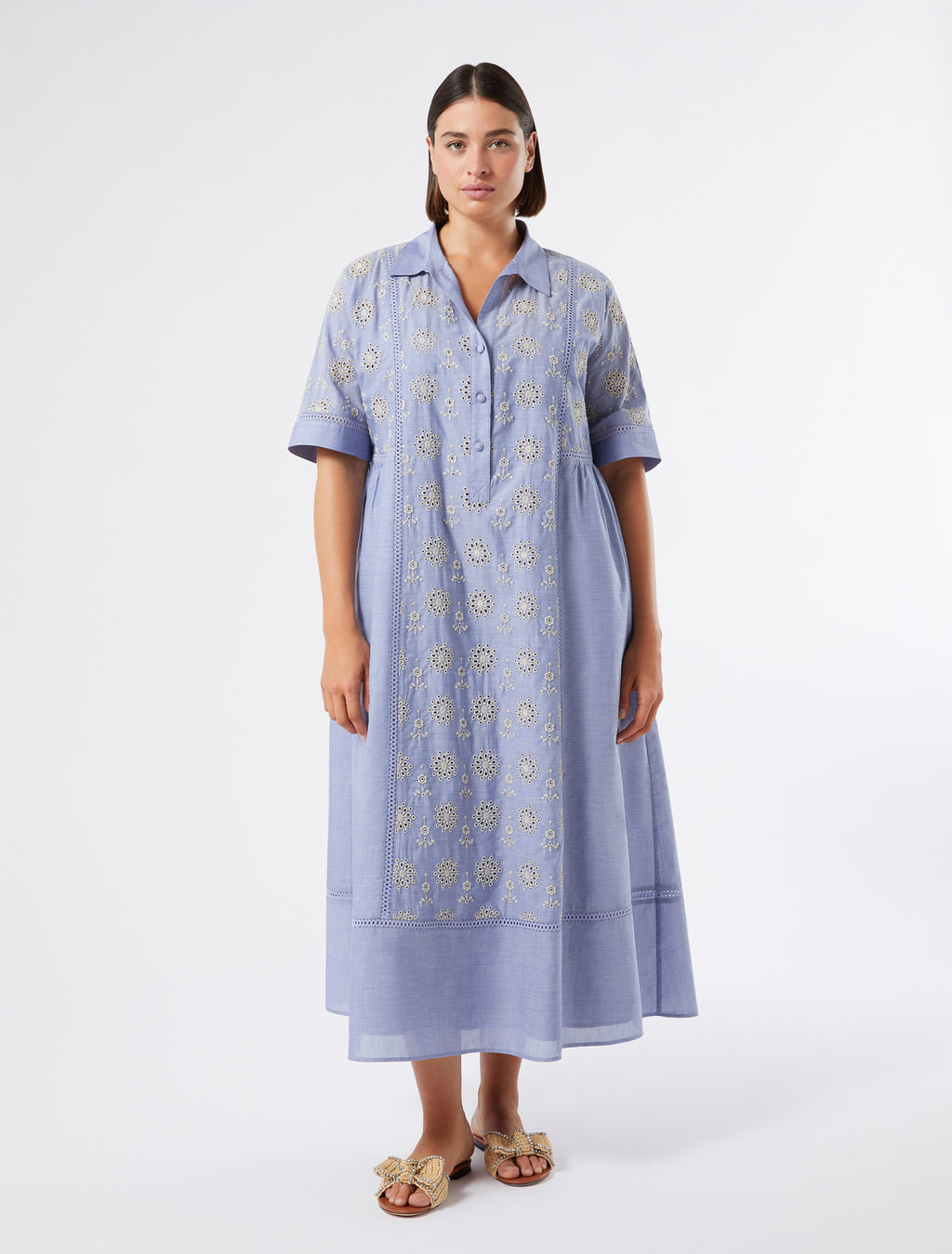 marina rinaldi chambray dress with embroidery for woman