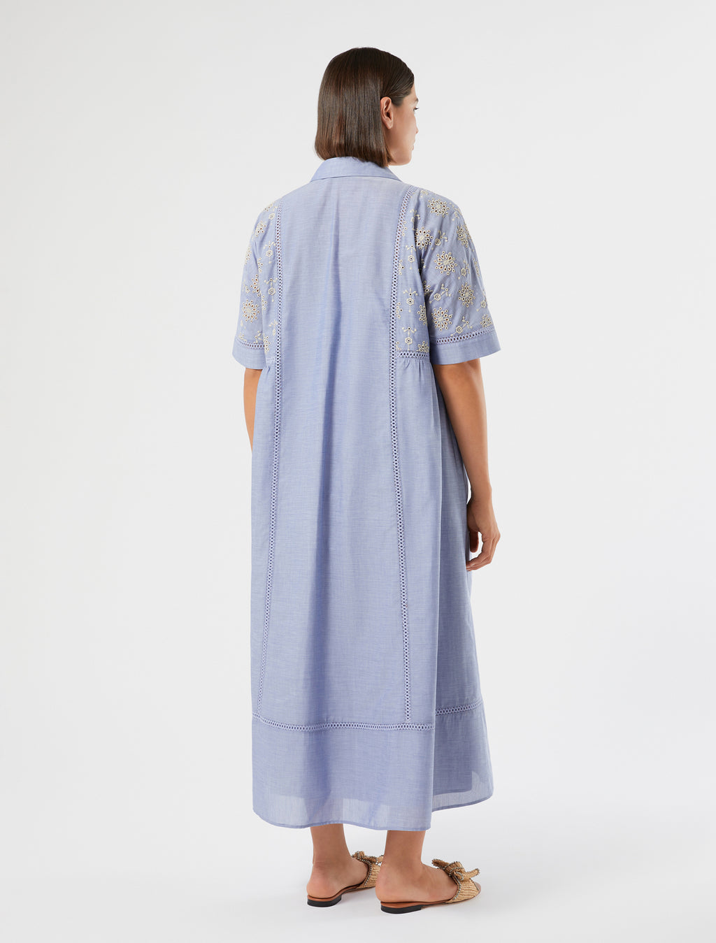 marina rinaldi chambray dress with embroidery for woman