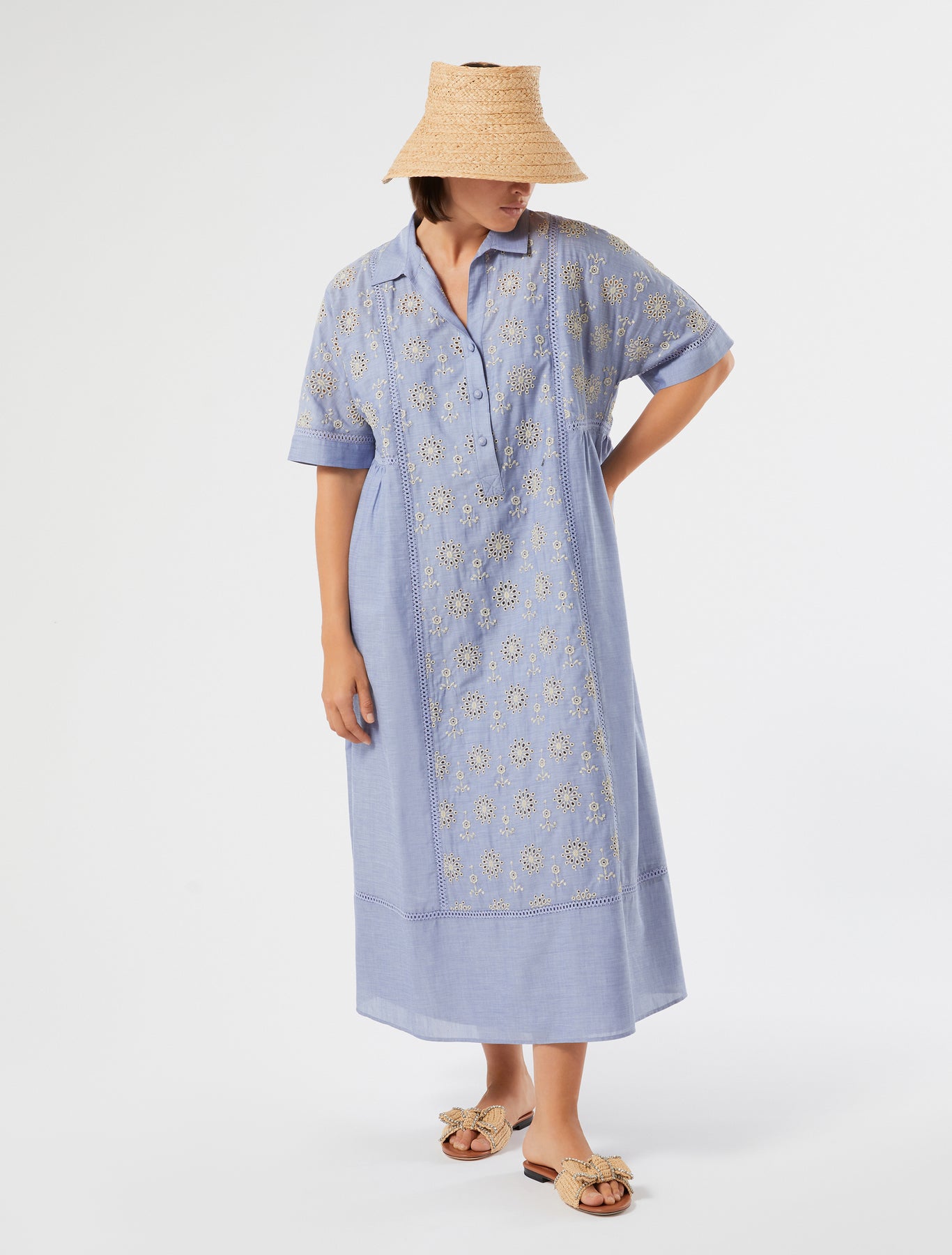 marina rinaldi chambray dress with embroidery for woman