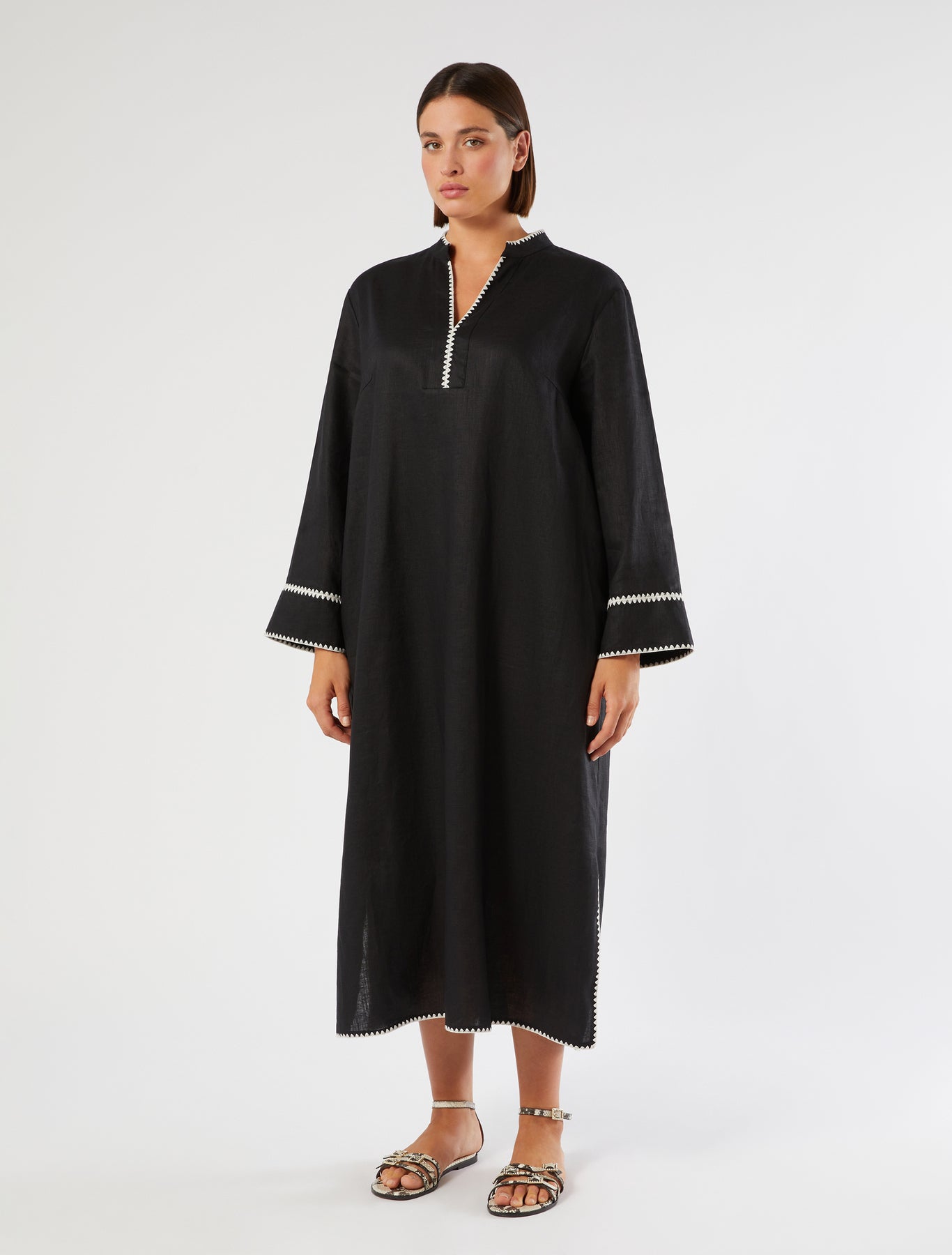 marina rinaldi embroidered linen canvas dress for woman