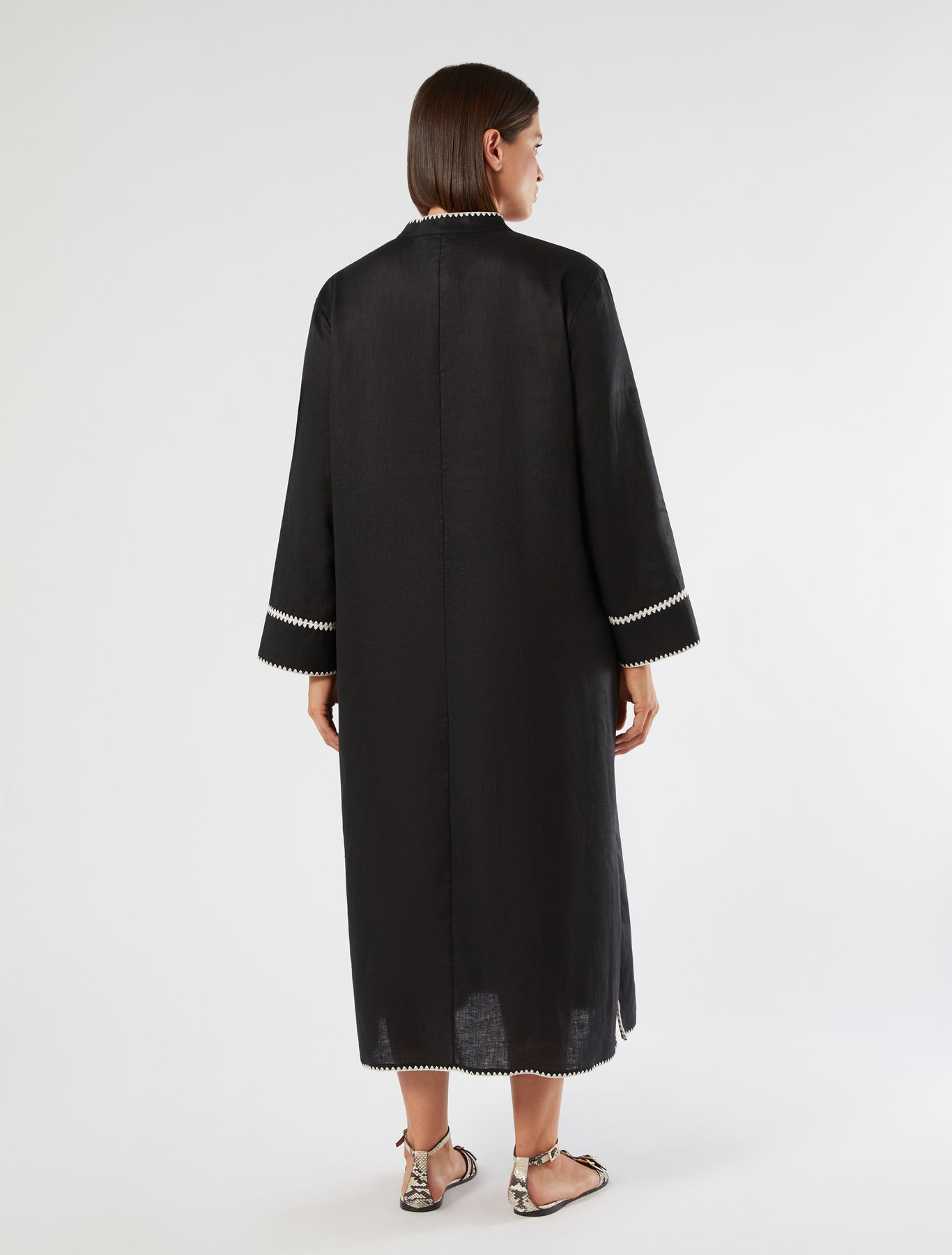 marina rinaldi embroidered linen canvas dress for woman
