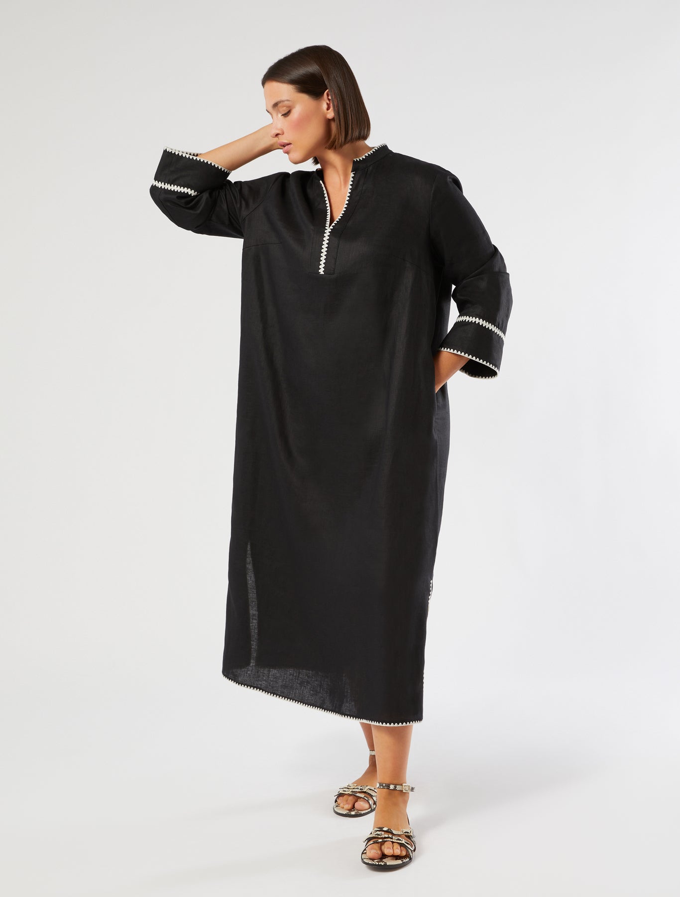 marina rinaldi embroidered linen canvas dress for woman