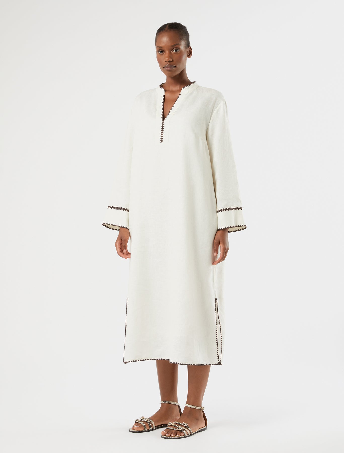 marina rinaldi embroidered linen canvas dress for woman