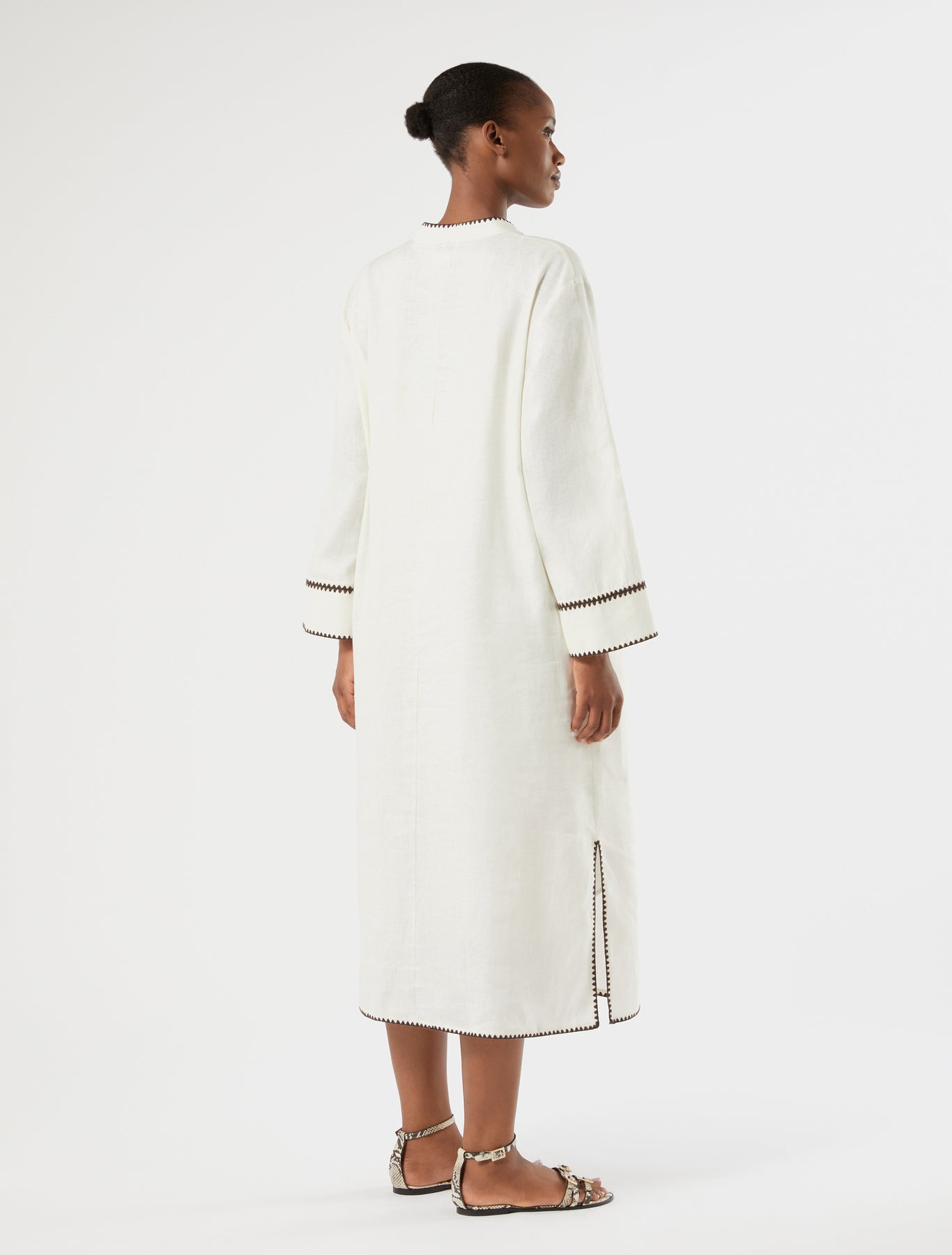 marina rinaldi embroidered linen canvas dress for woman