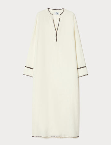 marina rinaldi embroidered linen canvas dress for woman