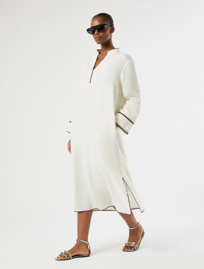marina rinaldi embroidered linen canvas dress for woman