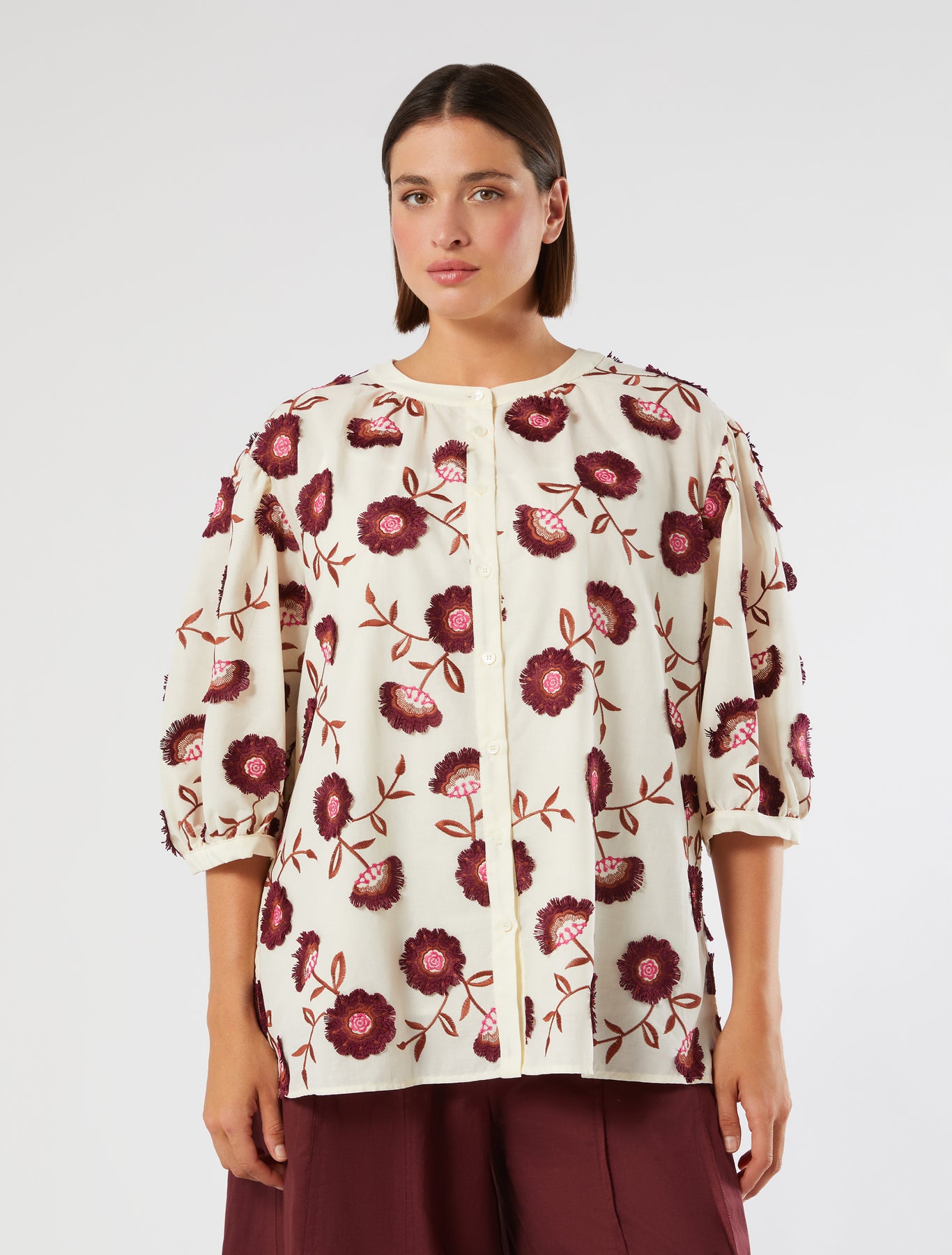 marina rinaldi embroidered muslin shirt for woman