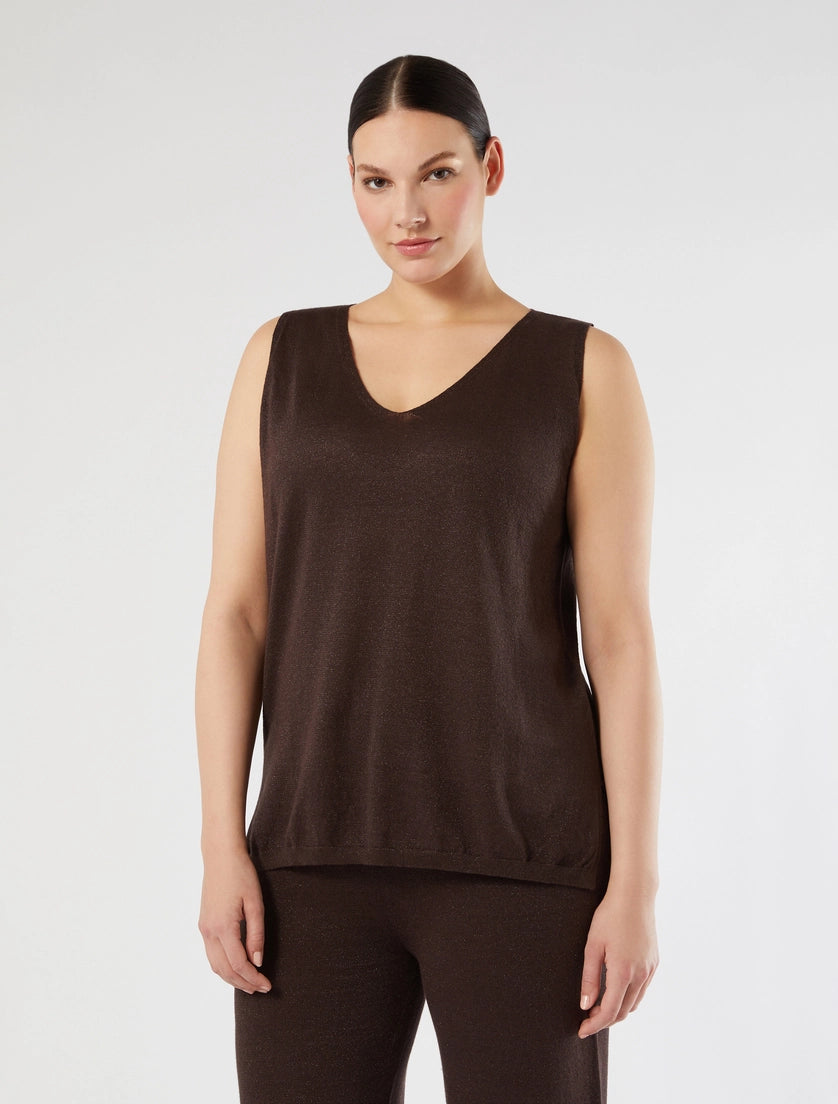 Linen and lurex knit vest top