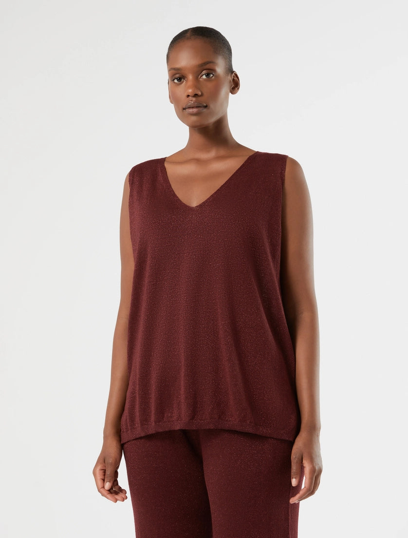 Linen and lurex knit vest top