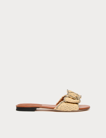 marina rinaldi rhinestone-adorned raffia slide sandals for woman