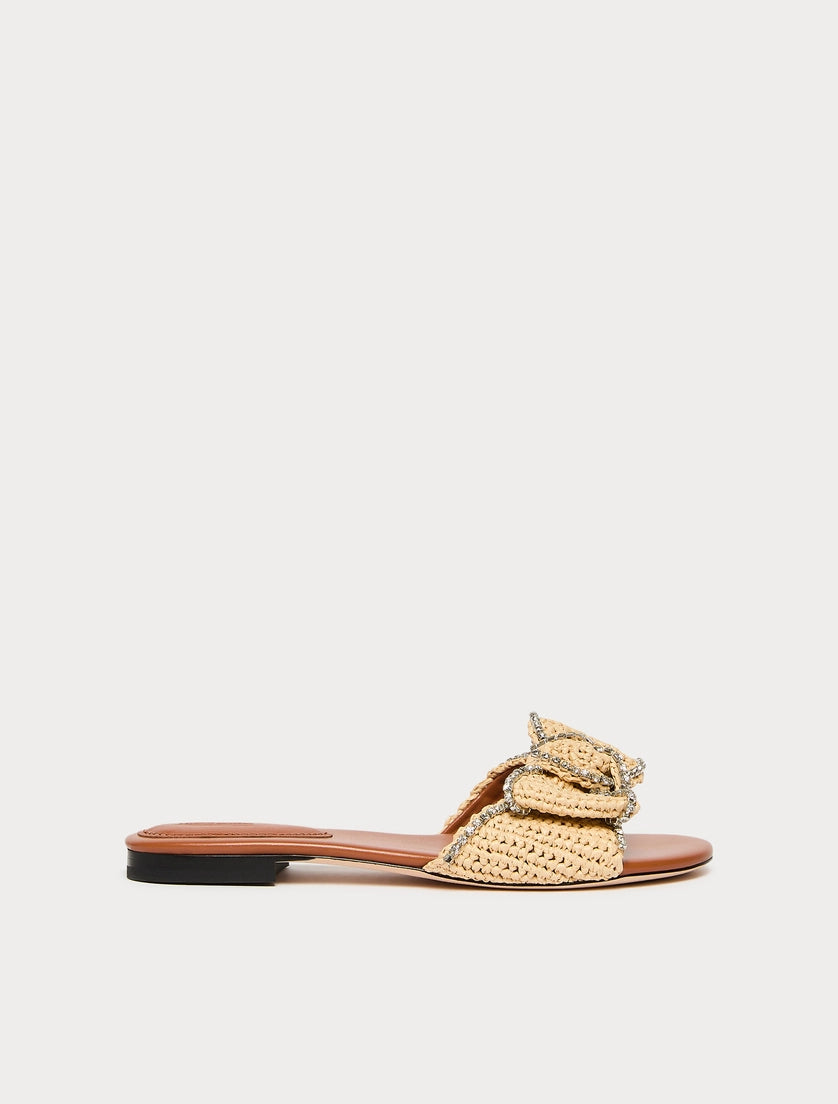 marina rinaldi rhinestone-adorned raffia slide sandals for woman