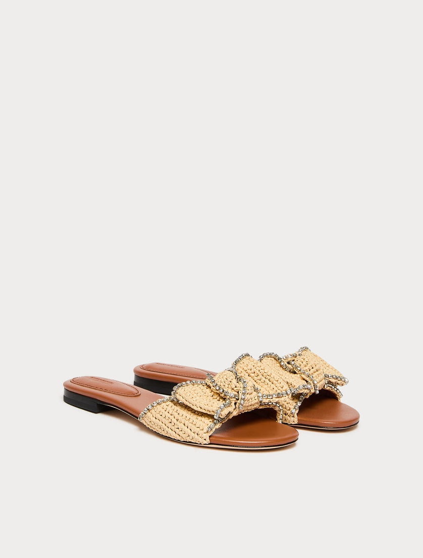 marina rinaldi rhinestone-adorned raffia slide sandals for woman