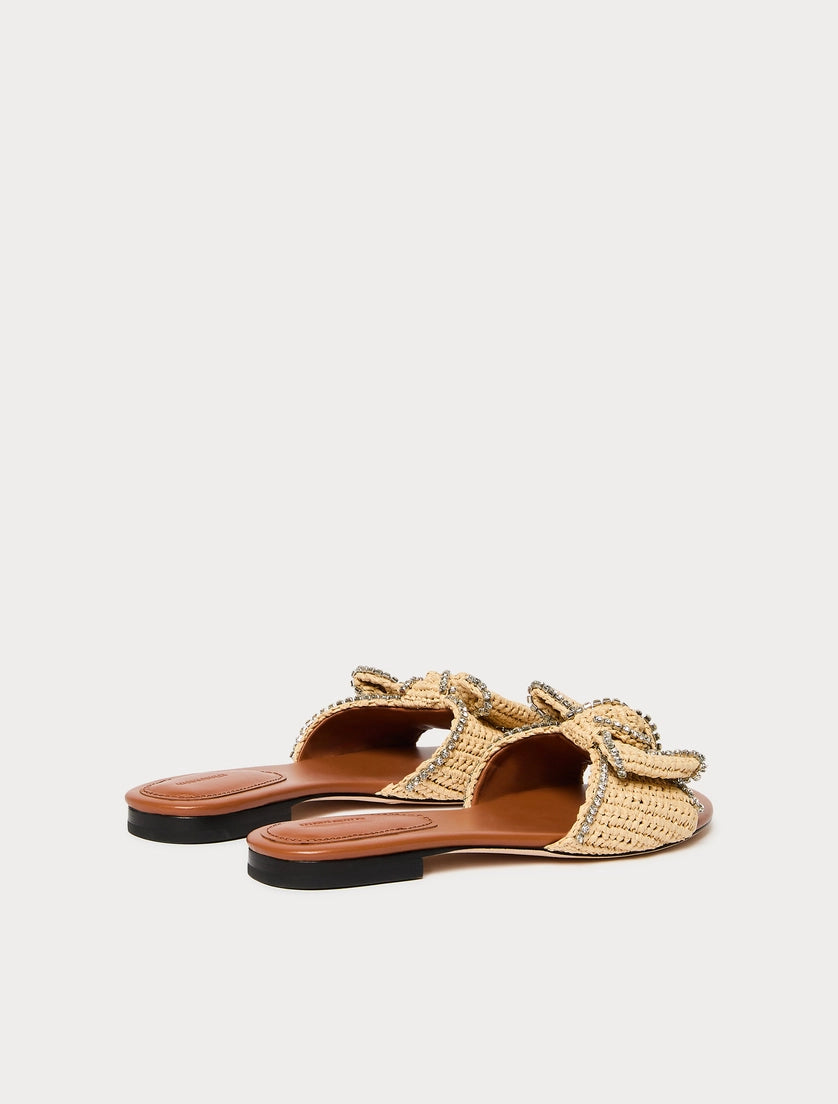 marina rinaldi rhinestone-adorned raffia slide sandals for woman