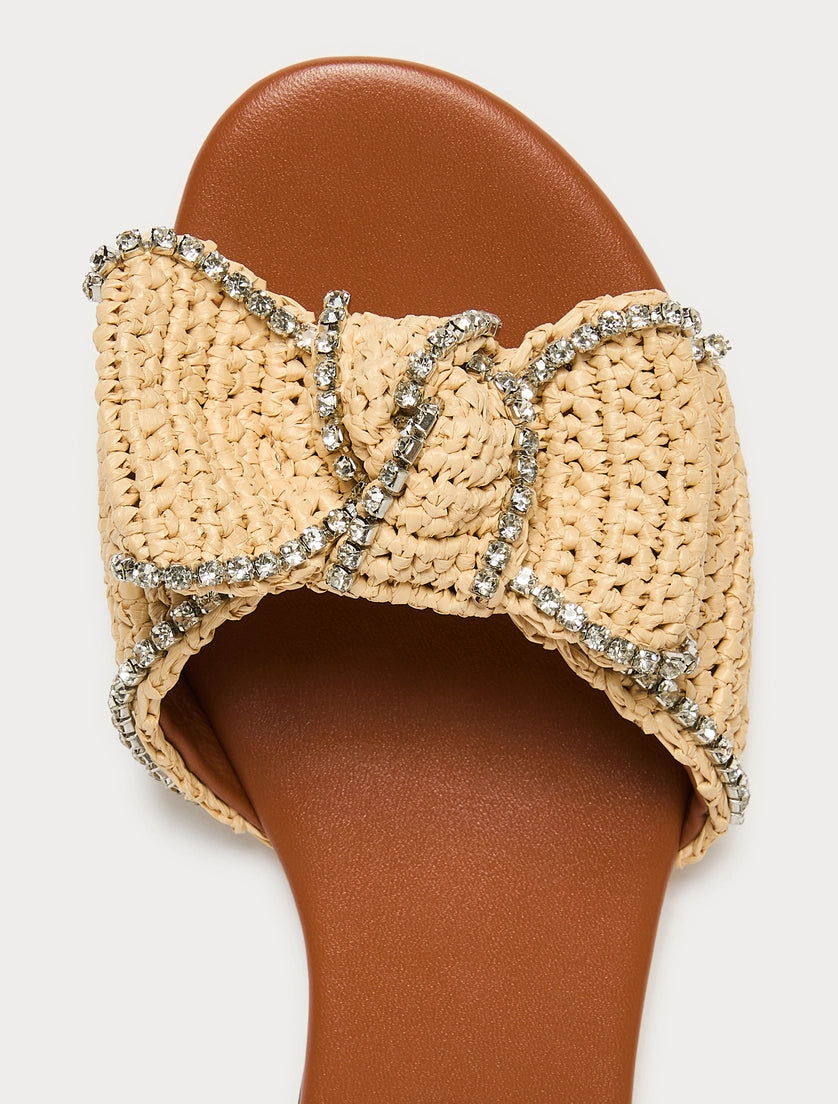 marina rinaldi rhinestone-adorned raffia slide sandals for woman