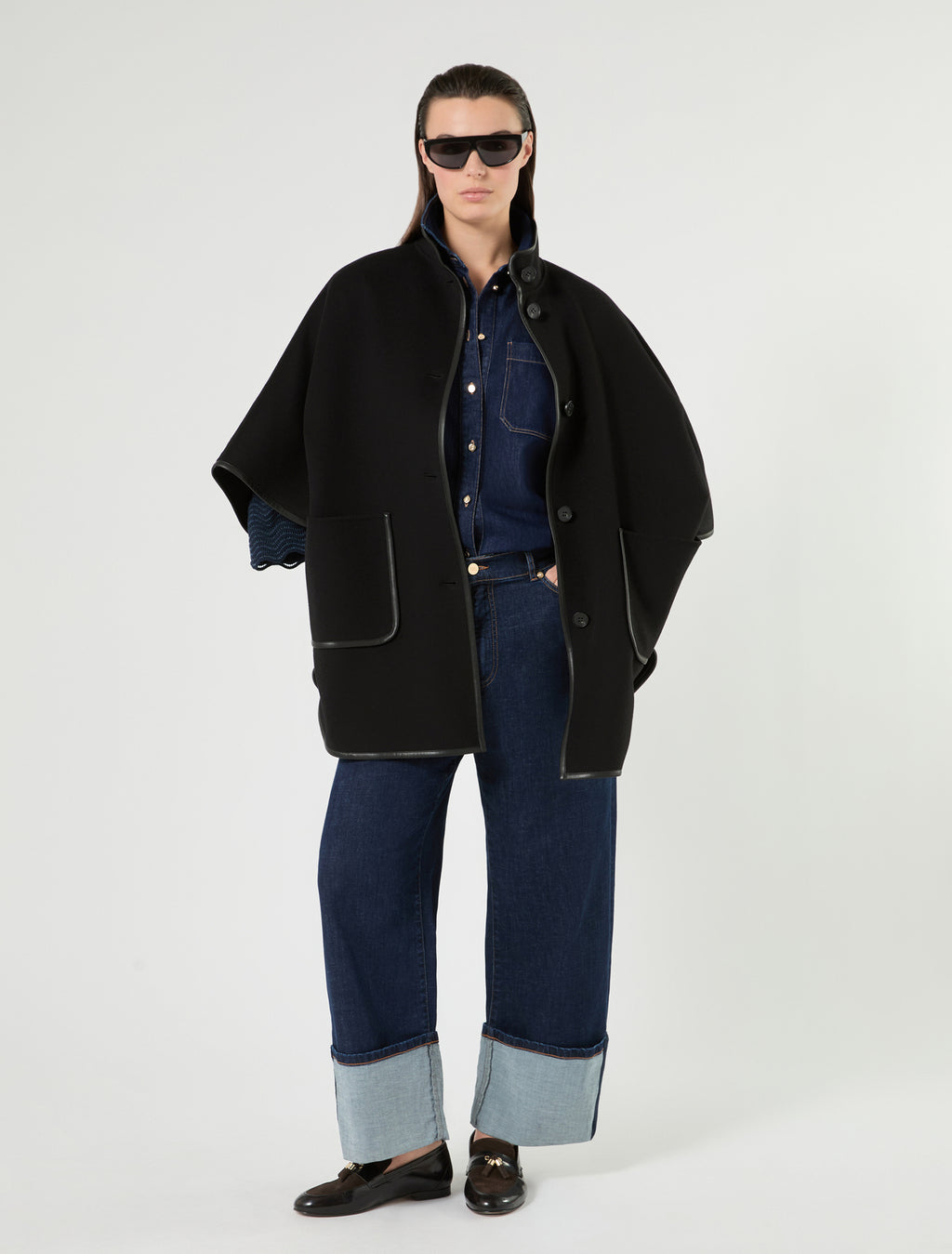 Marina Rinaldi double wool and nylon cape for woman