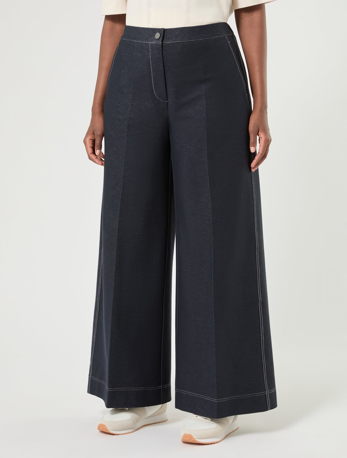 Marina Rinaldi denim-effect jersey trousers for woman