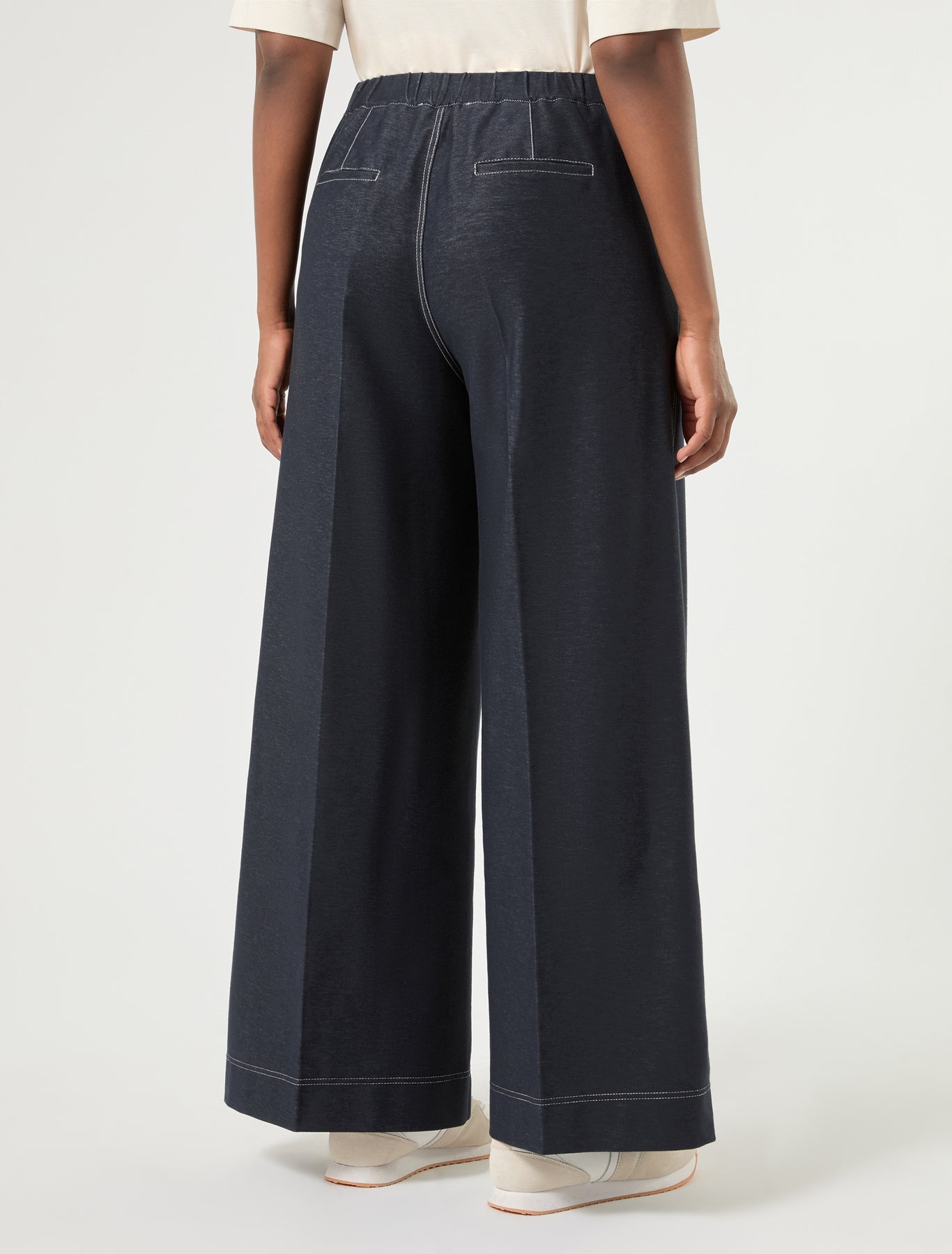 Marina Rinaldi denim-effect jersey trousers for woman