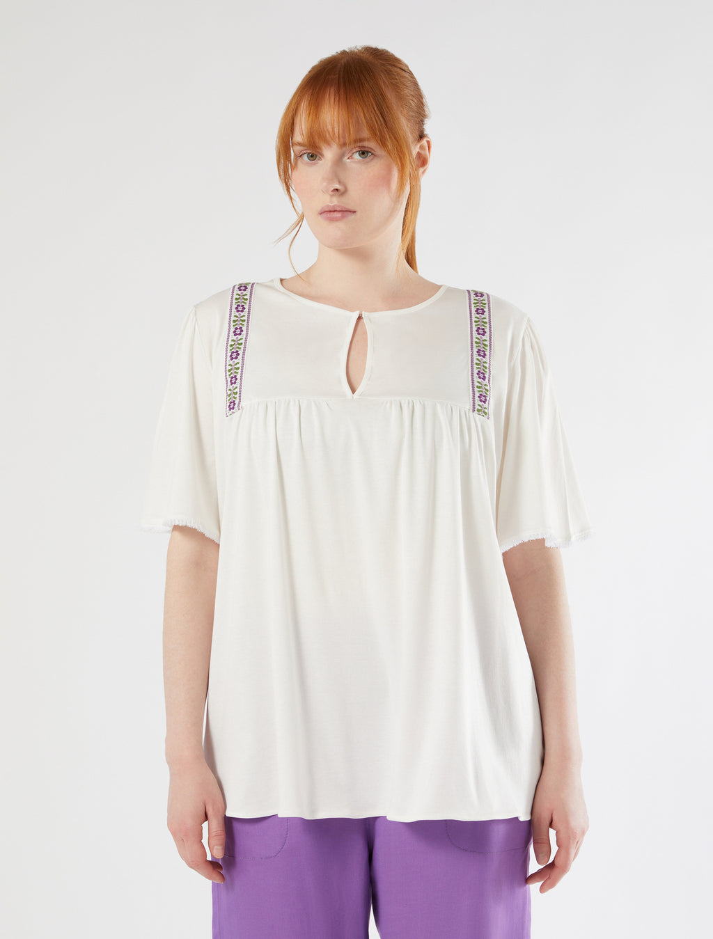 marina rinaldi jersey t-shirt with embroidery for woman