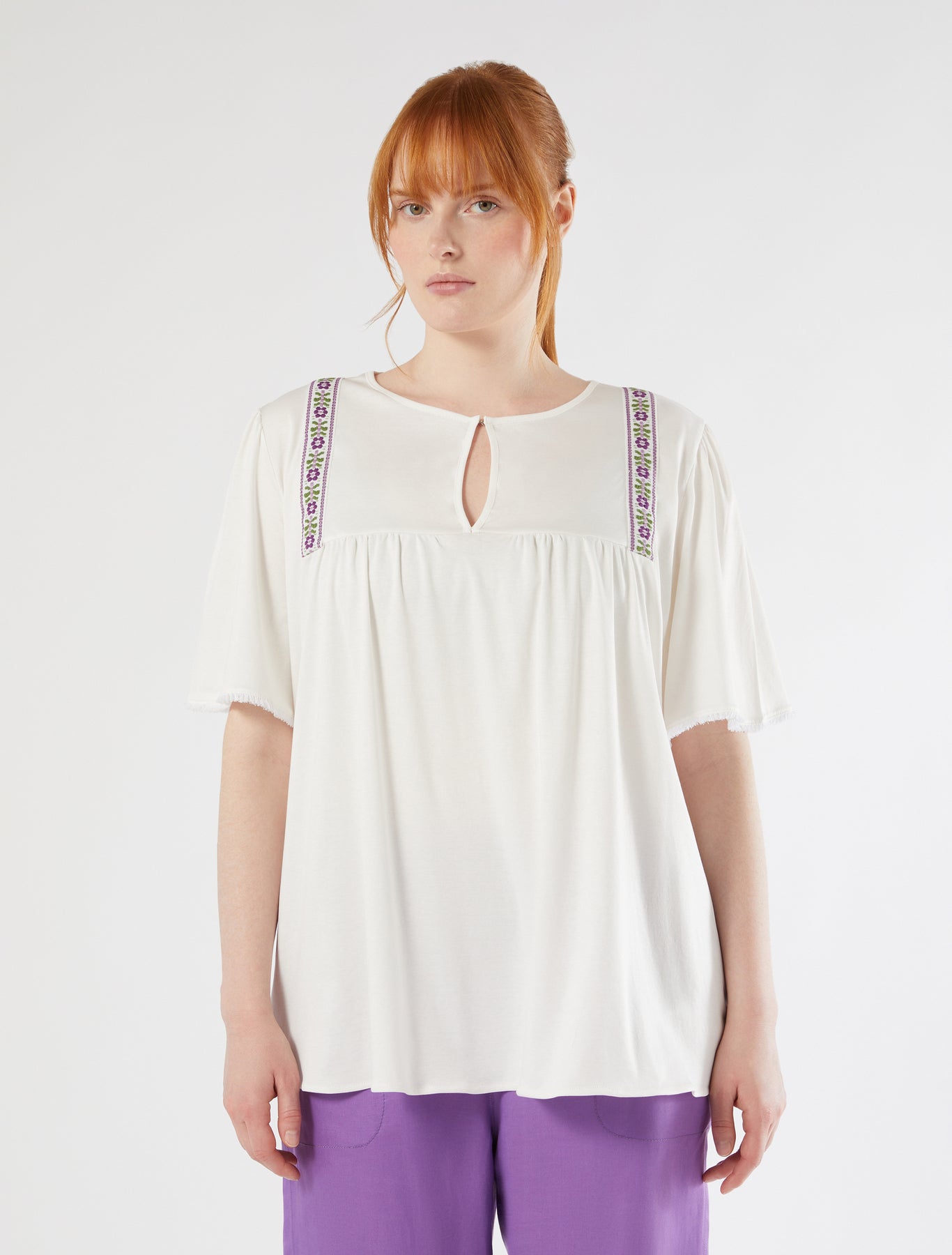 marina rinaldi jersey t-shirt with embroidery for woman