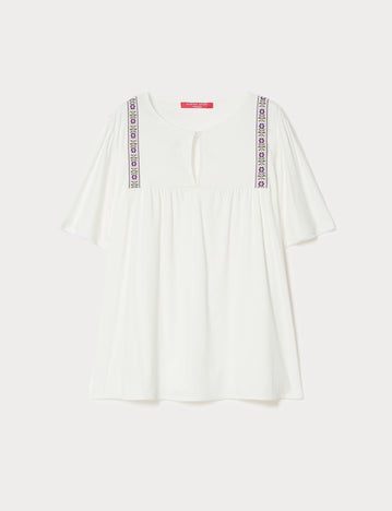 marina rinaldi jersey t-shirt with embroidery for woman