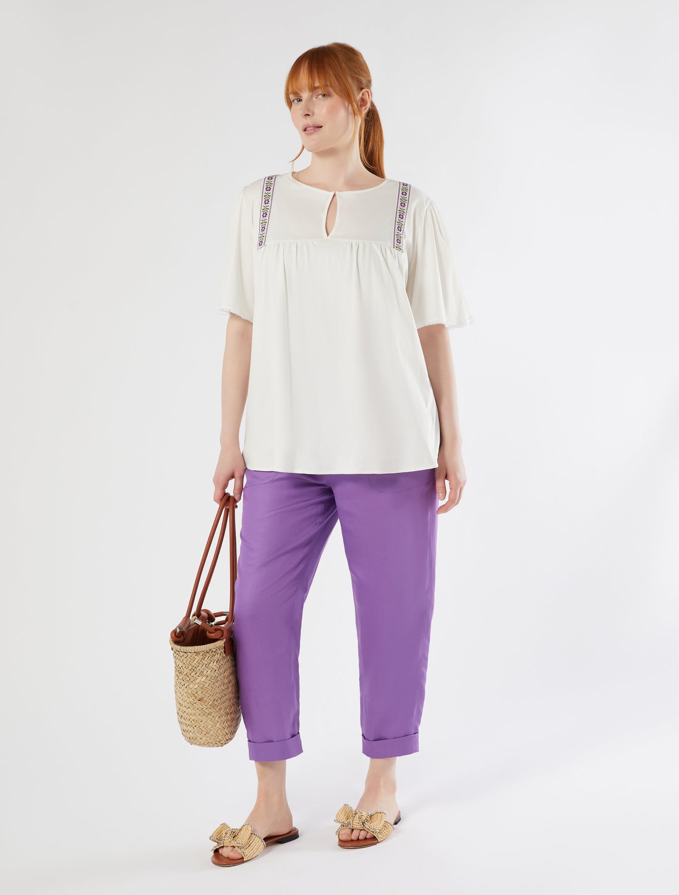 marina rinaldi jersey t-shirt with embroidery for woman