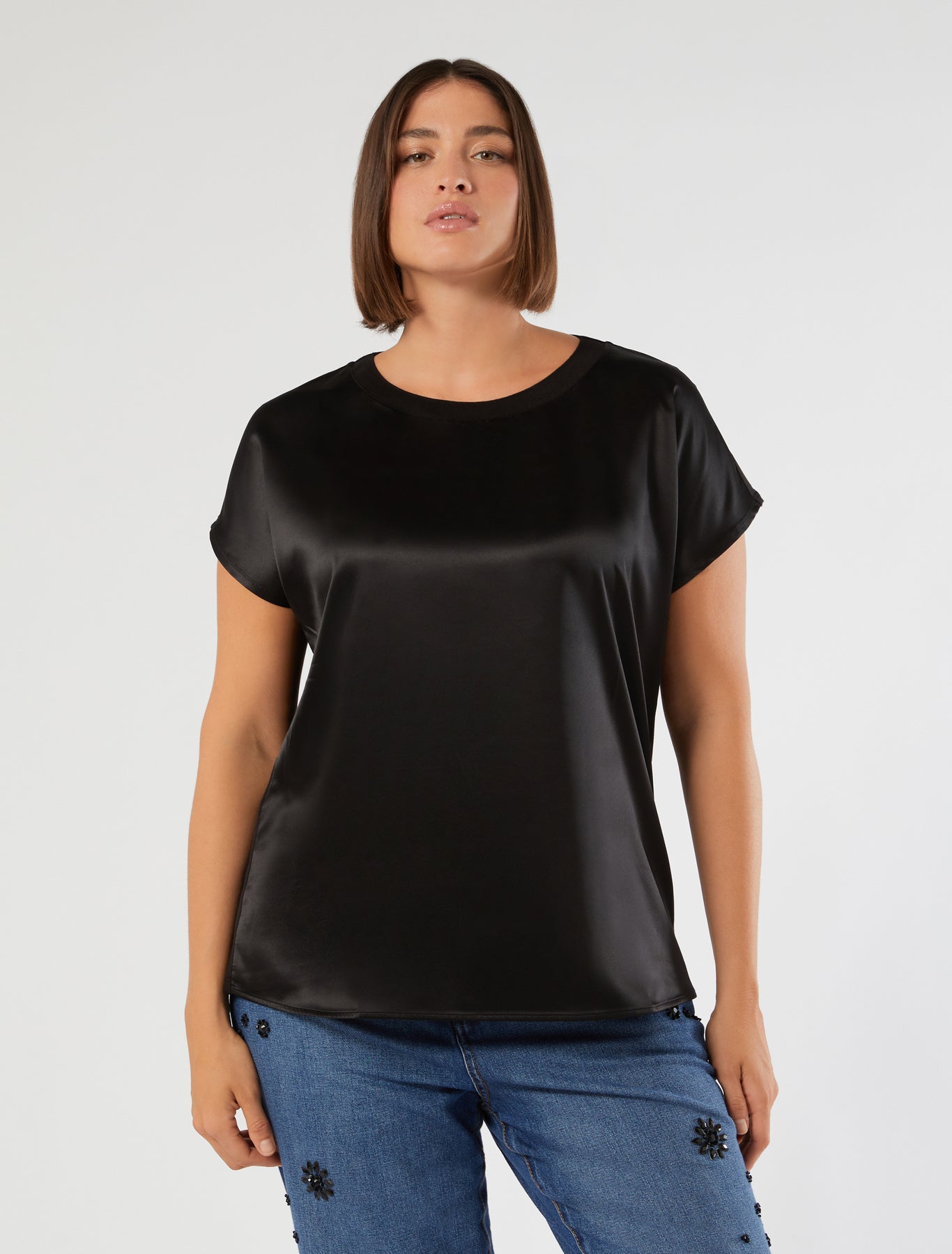 Jersey and satin T-shirt